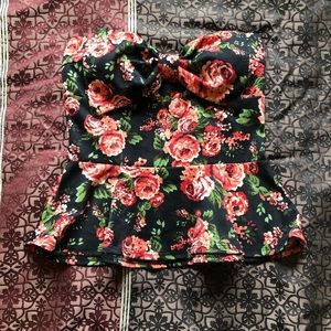 Strapless Floral Crop Top